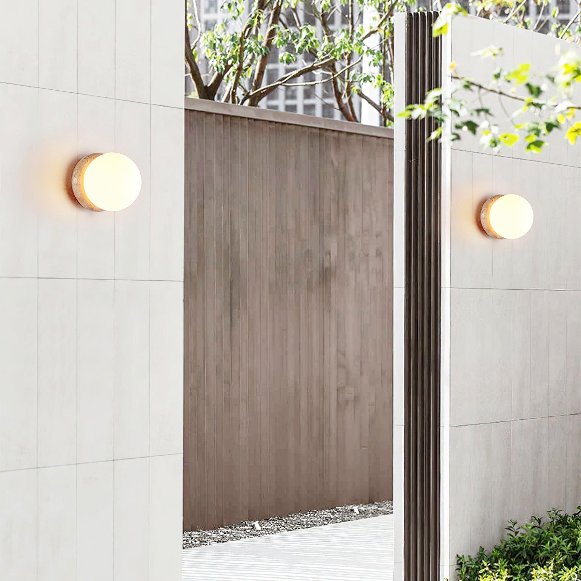 Modern Travertine Stone Round Outdoor Wall Light LED 1-Light