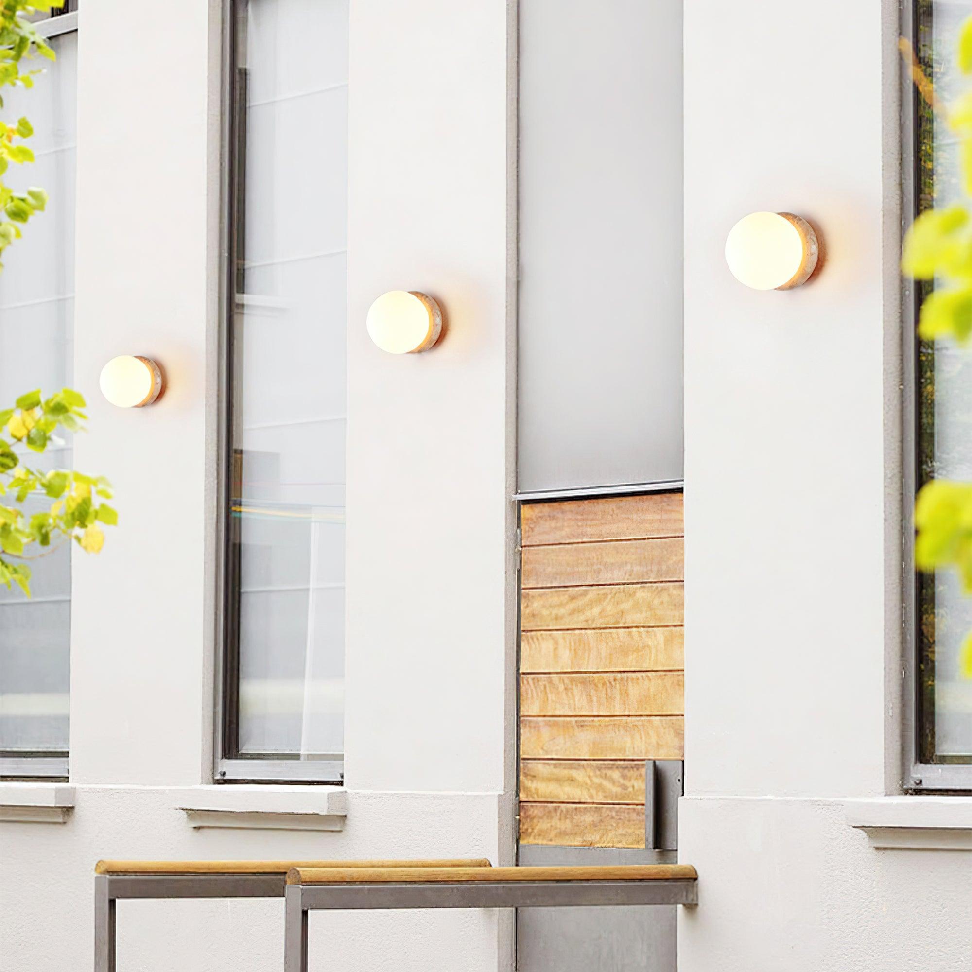 Modern Travertine Stone Round Outdoor Wall Light LED 1-Light