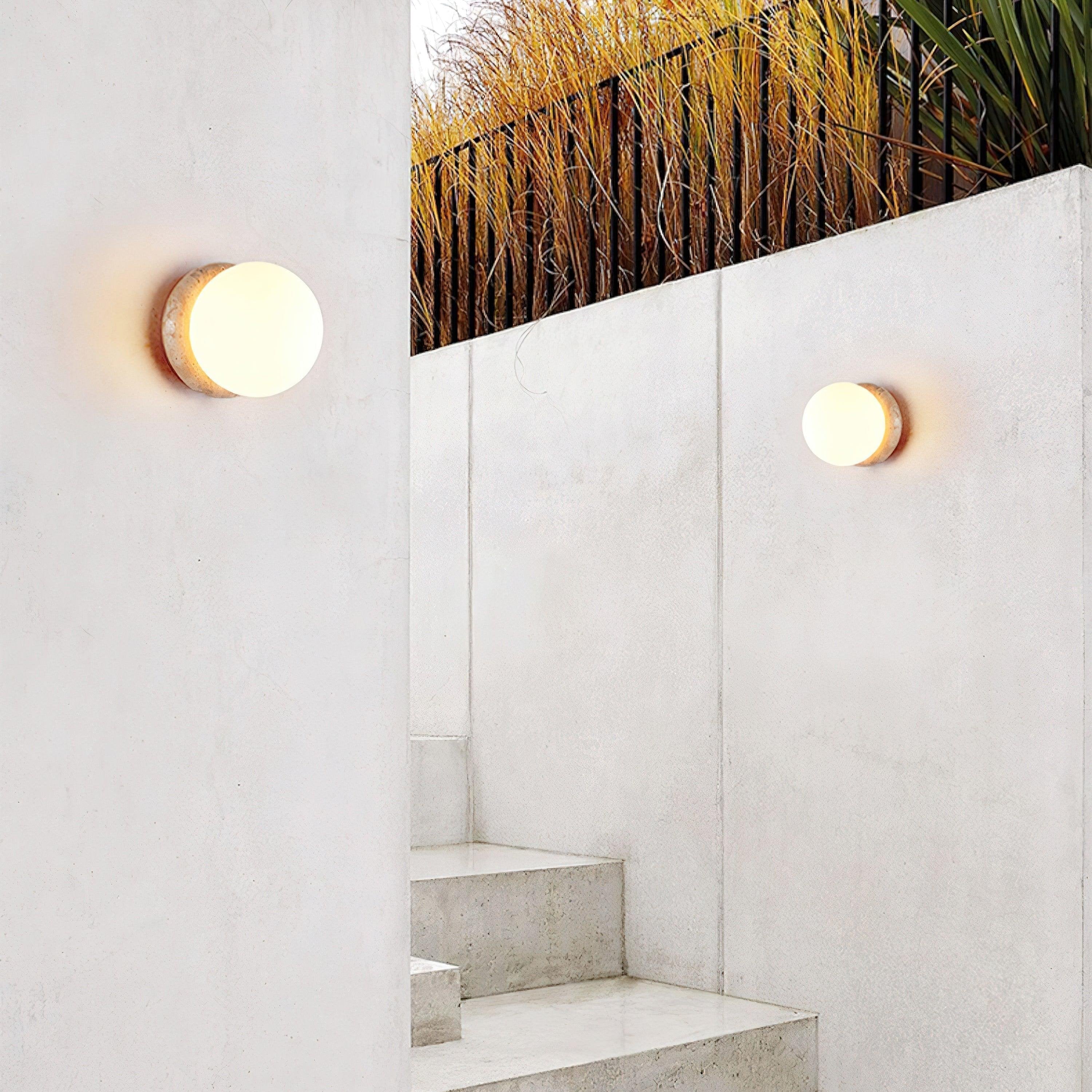 Modern Travertine Stone Round Outdoor Wall Light LED 1-Light