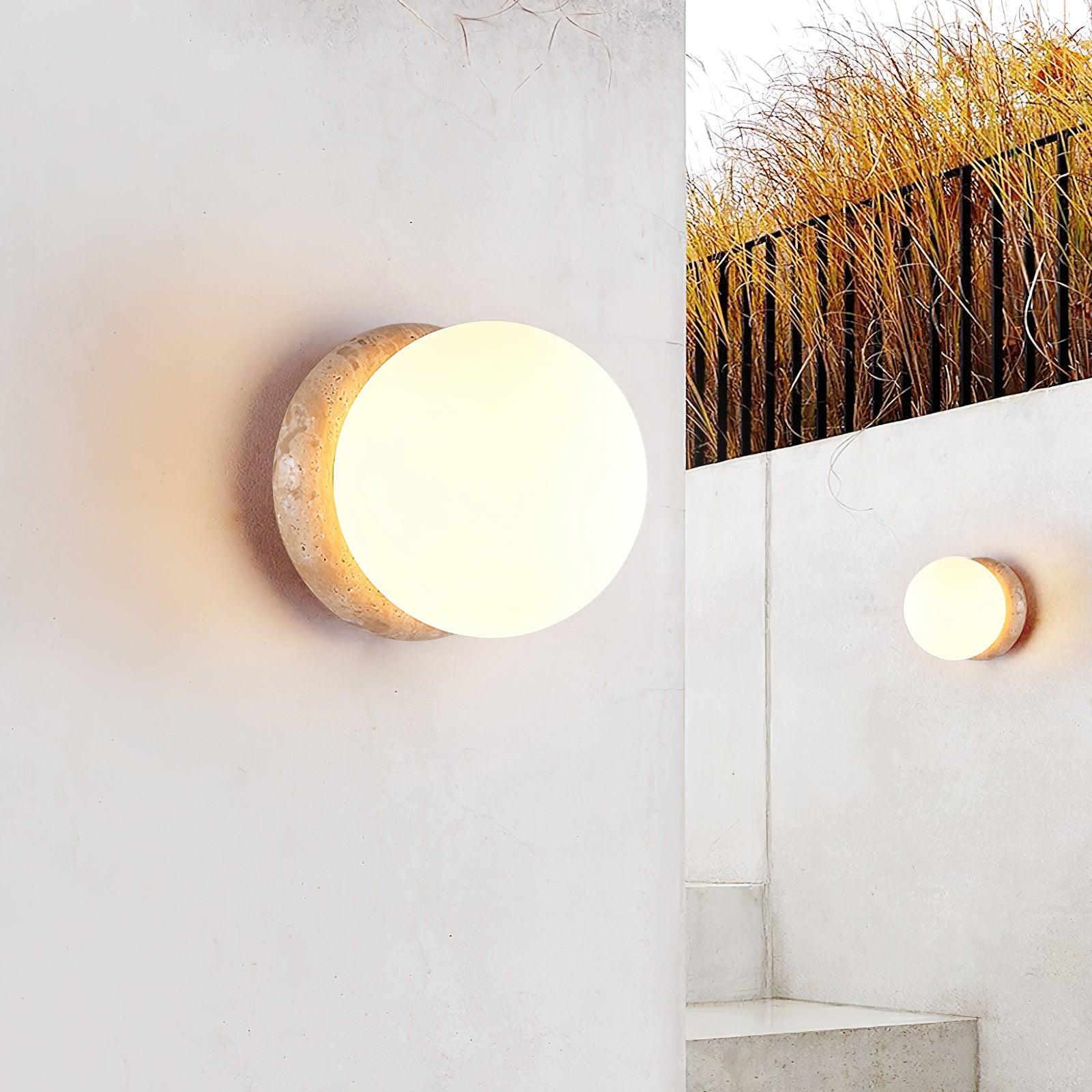 Modern Travertine Stone Round Outdoor Wall Light LED 1-Light