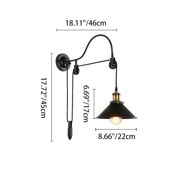 Retro Industrial Wrought Iron Pulley Wall Sconce 1-Light