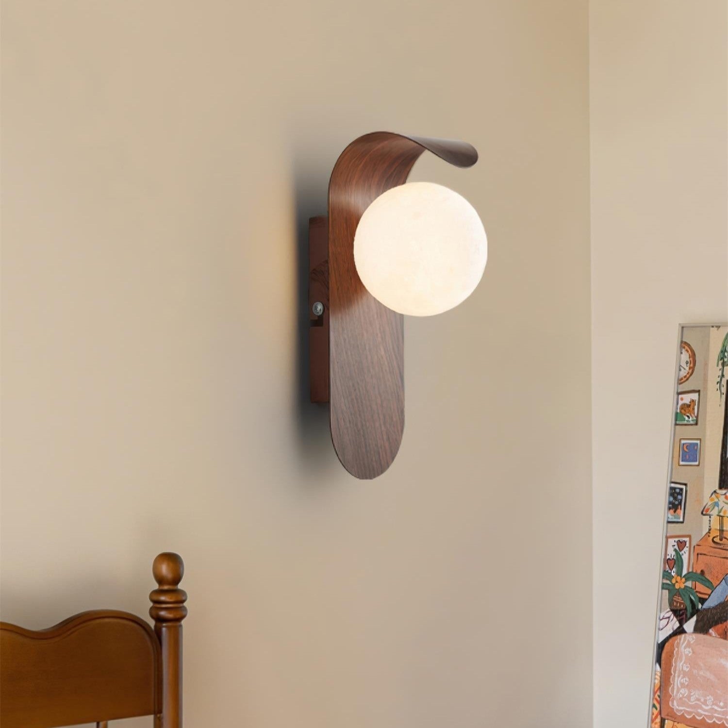 Nordic Wood Globe Wall Sconce LED 1-Light