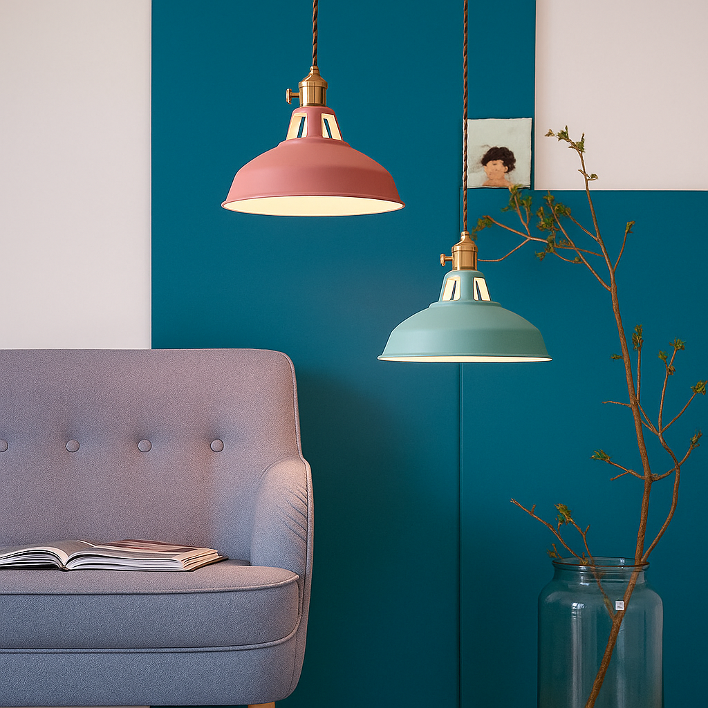 Industrial Colourful Metal Dome Pendant Light LED 1-light