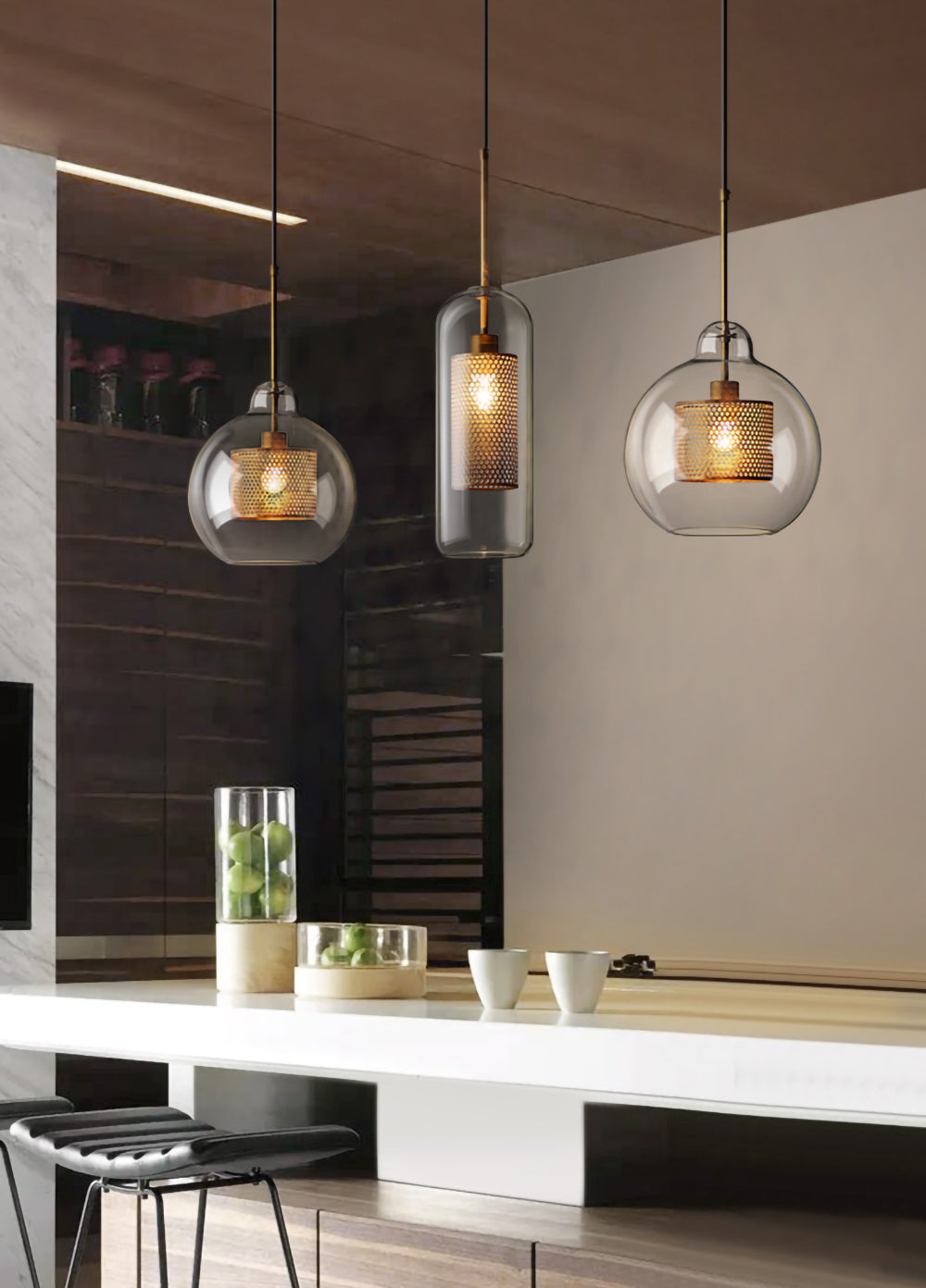 Modern Capsule Perforated Glass Pendant Light 1-Light