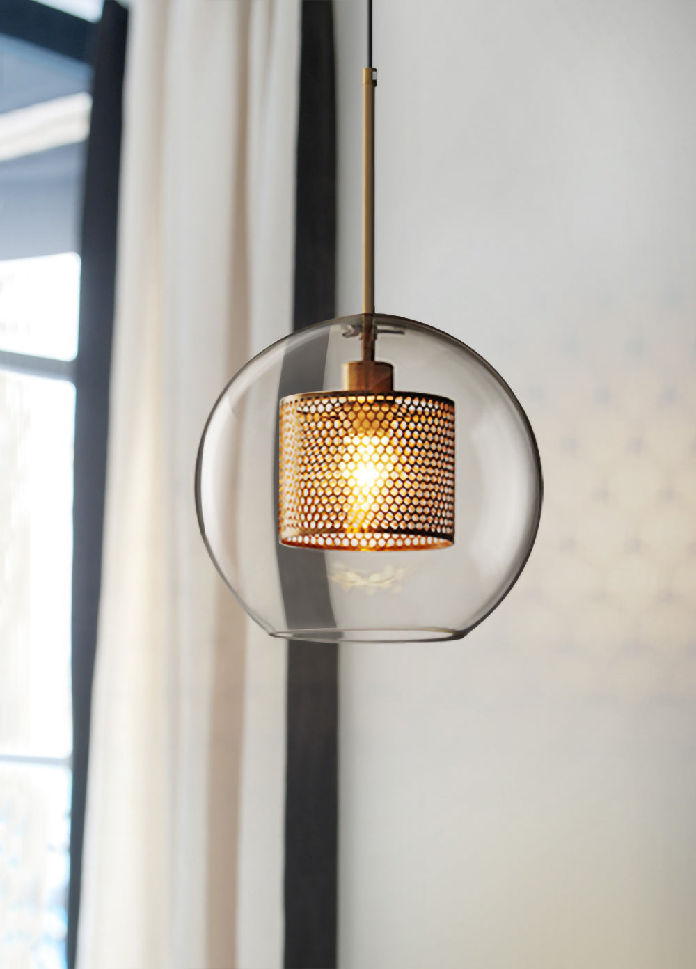 Modern Capsule Perforated Glass Pendant Light 1-Light