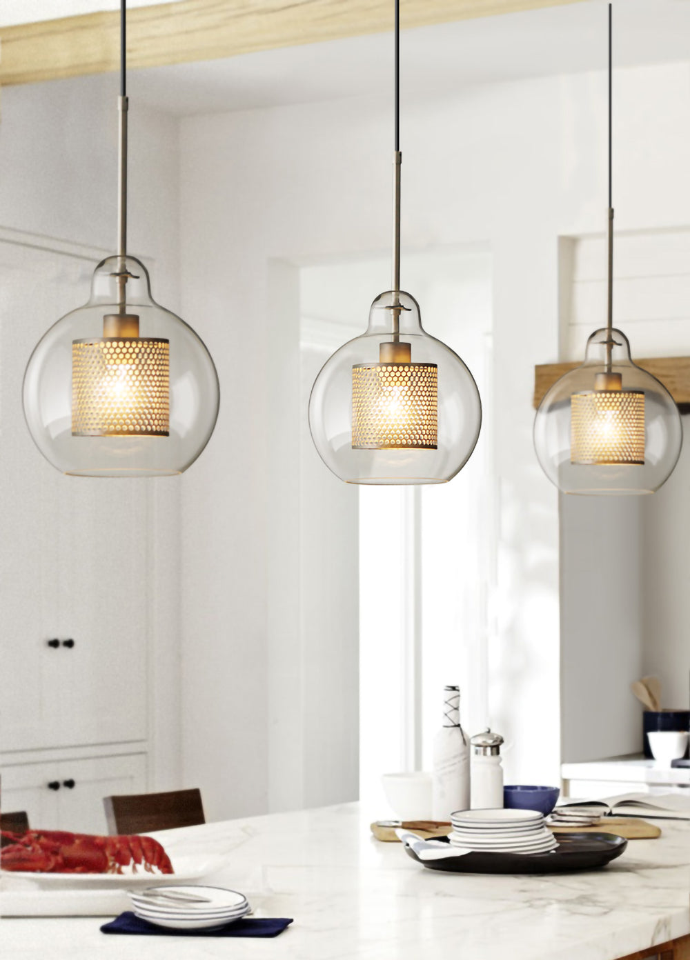 Modern Capsule Perforated Glass Pendant Light 1-Light