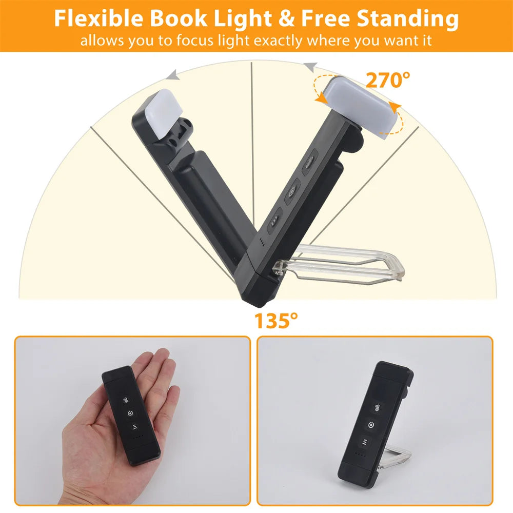 Guili | Clip-on book light, USB rechargeable reading light with timer, portable LED bookmark light for bedside & desk