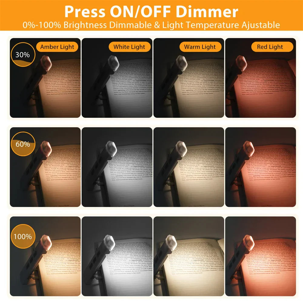 Guili | Clip-on book light, USB rechargeable reading light with timer, portable LED bookmark light for bedside & desk