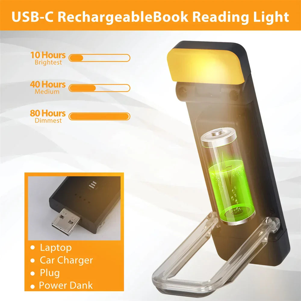 Guili | Clip-on book light, USB rechargeable reading light with timer, portable LED bookmark light for bedside & desk