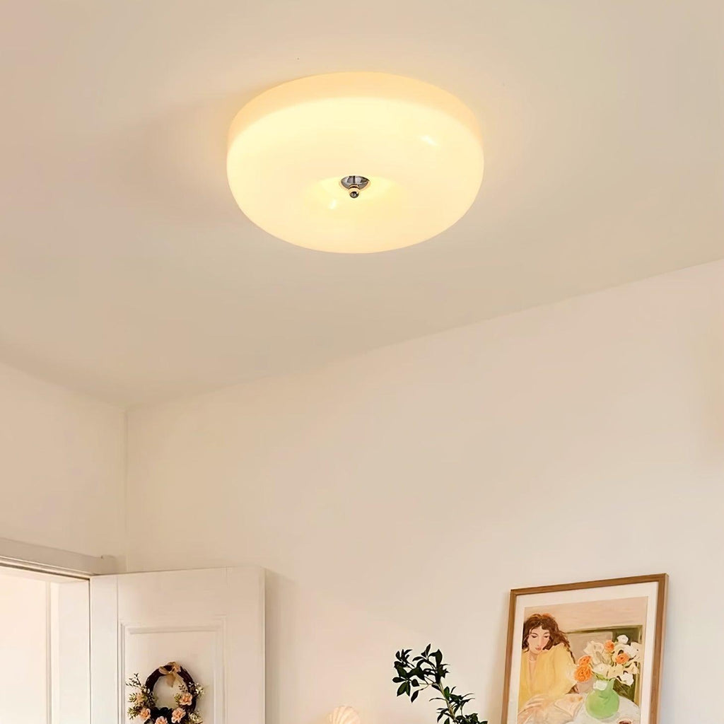 Modern Cream Donut Glass Flush Mount Ceiling Light 1-Light