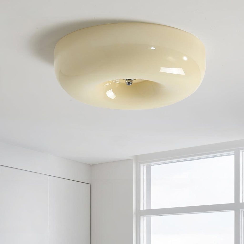 Modern Cream Donut Glass Flush Mount Ceiling Light 1-Light