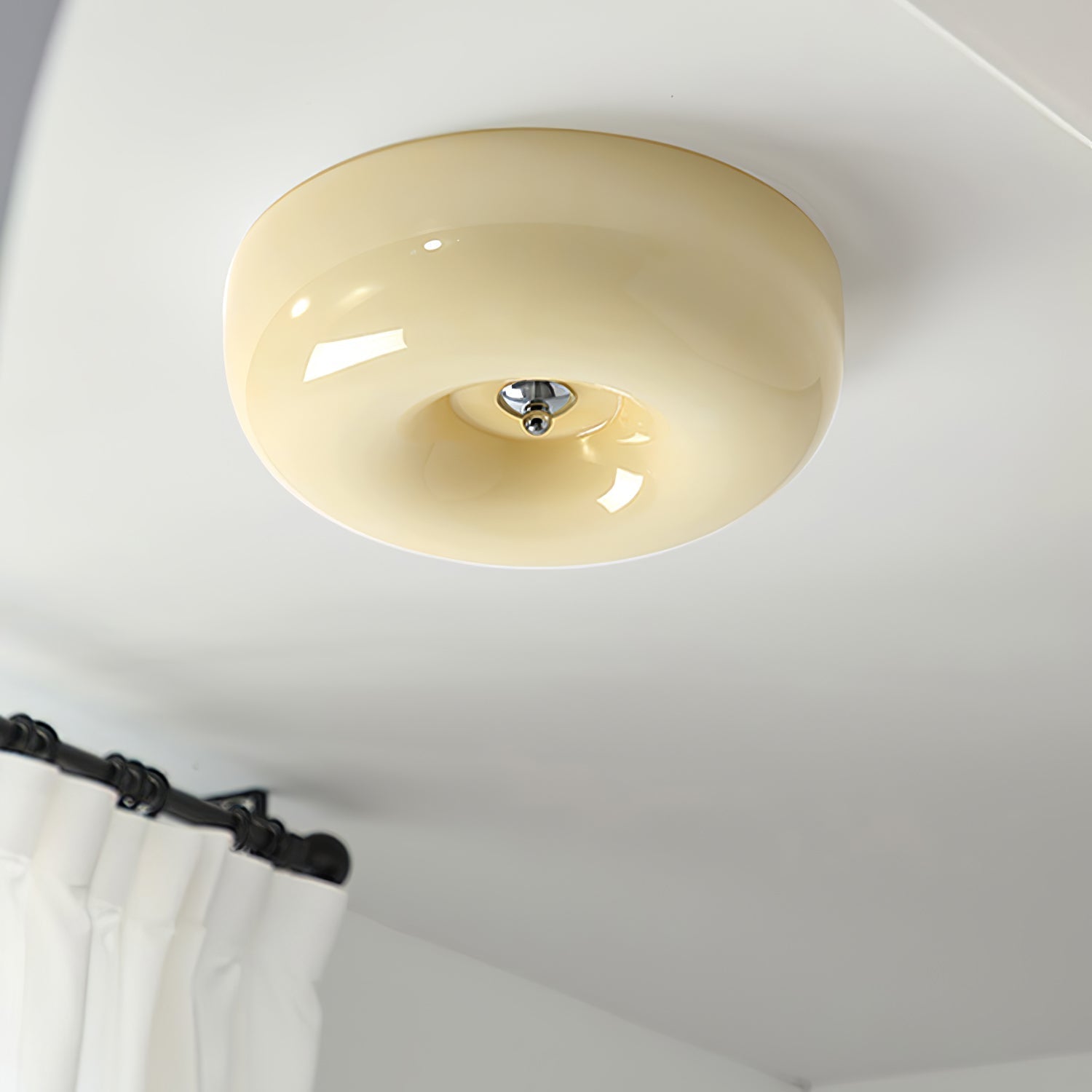 Modern Cream Donut Glass Flush Mount Ceiling Light 1-Light