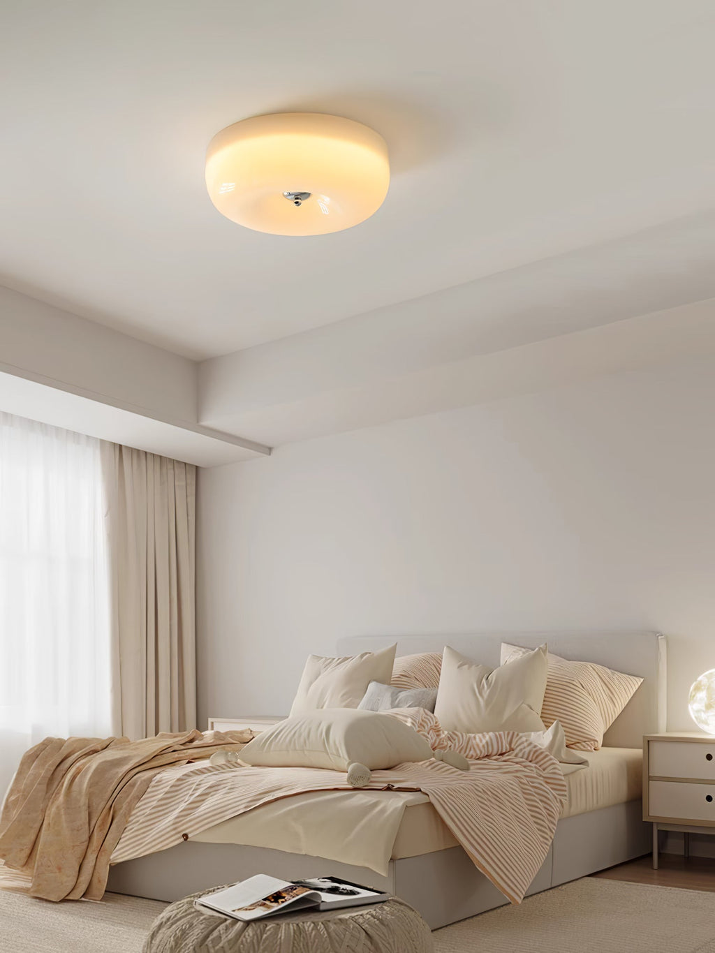 Modern Cream Donut Glass Flush Mount Ceiling Light 1-Light