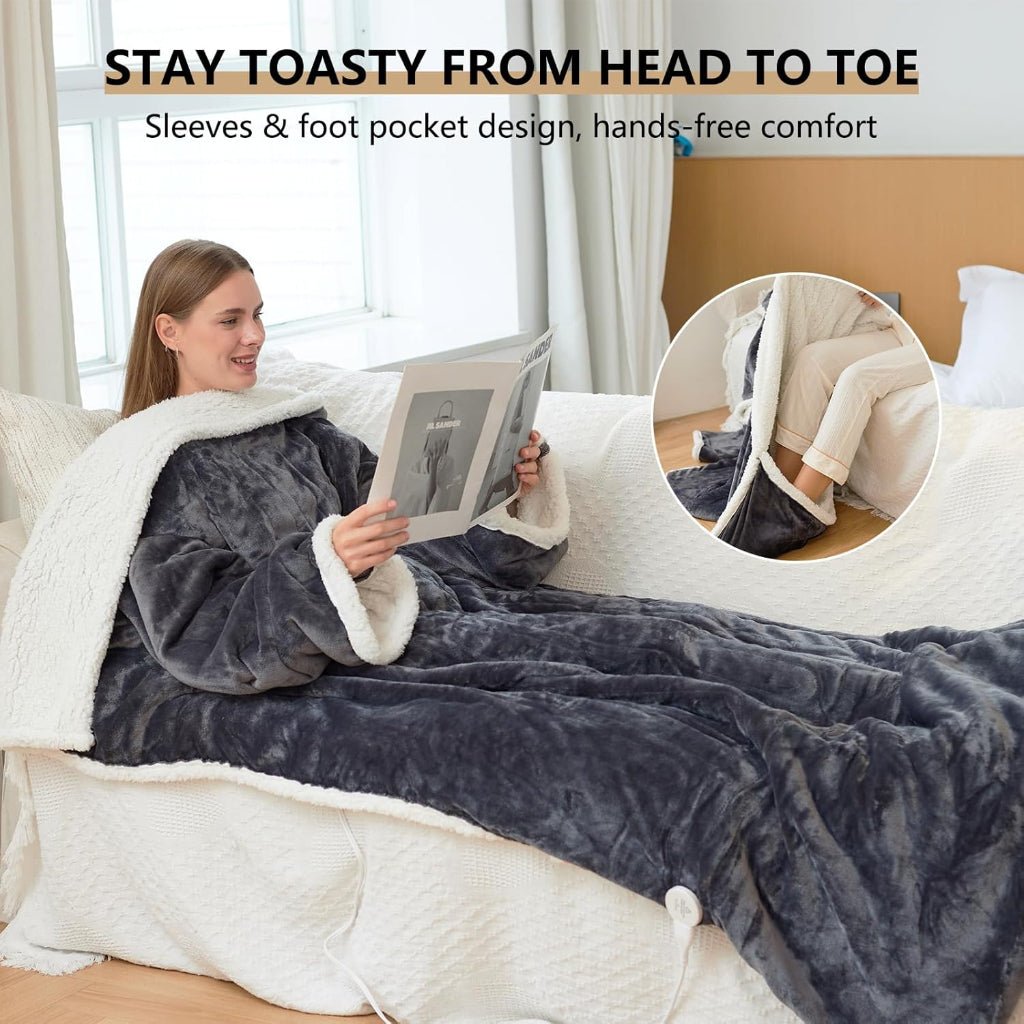Electric Heated Blanket Wearable Sherpa Fleece Throw Adults