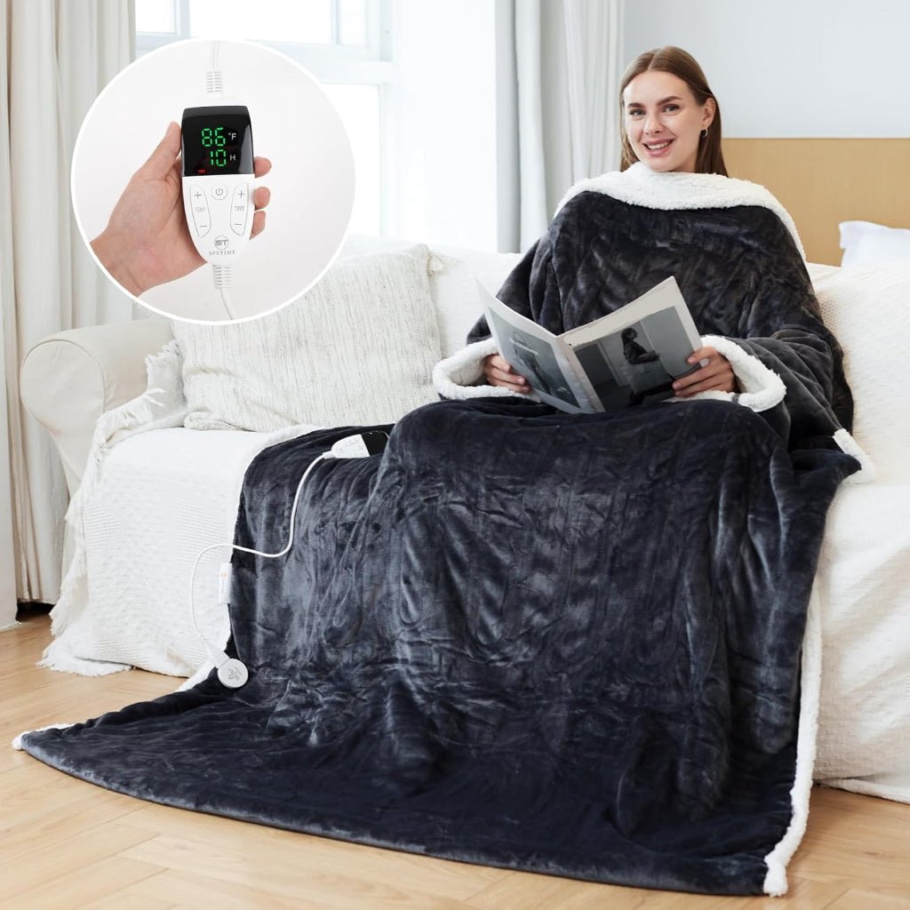 Electric Heated Blanket Wearable Sherpa Fleece Throw Adults