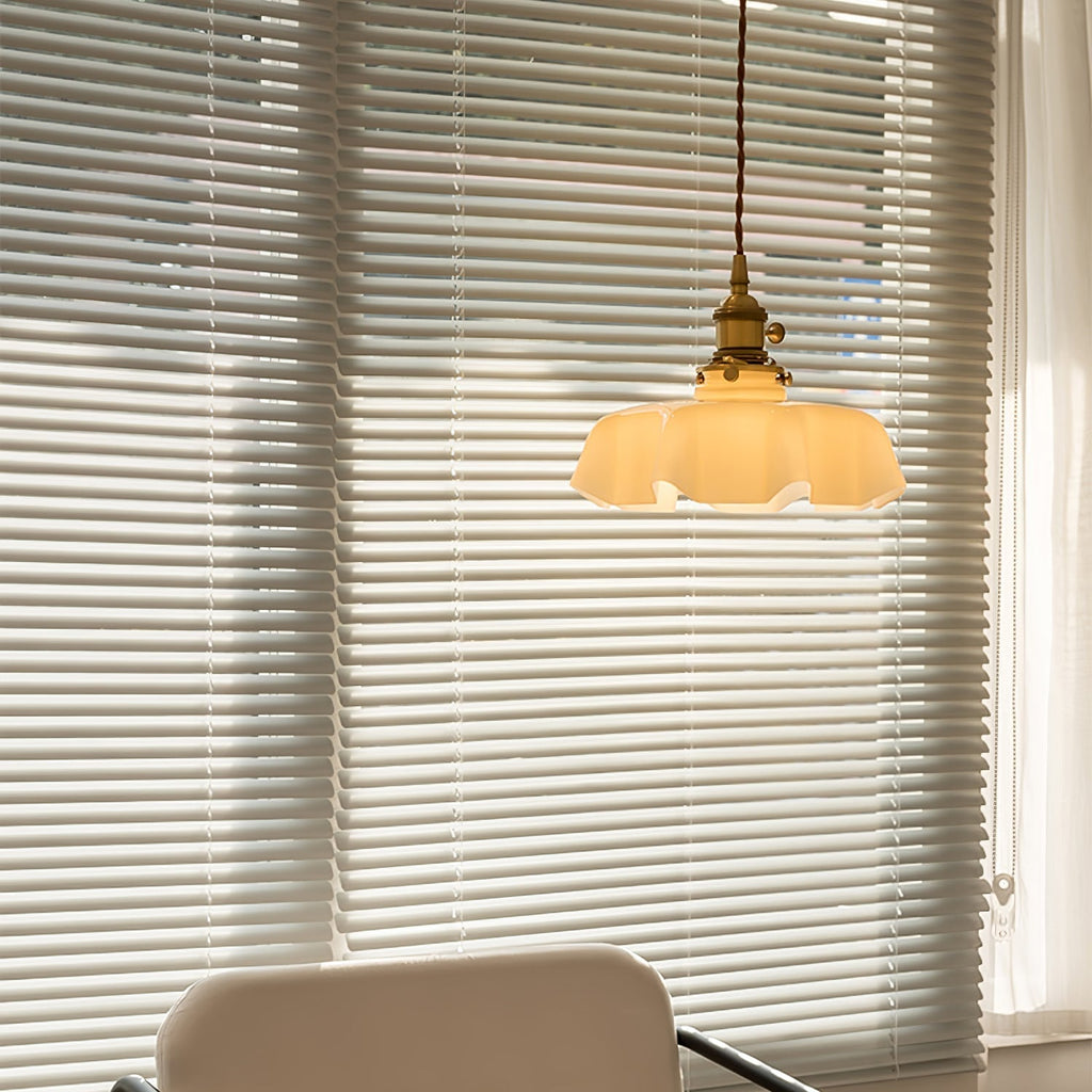 French Ruffled Glass Brass Pendant Light 1-Light