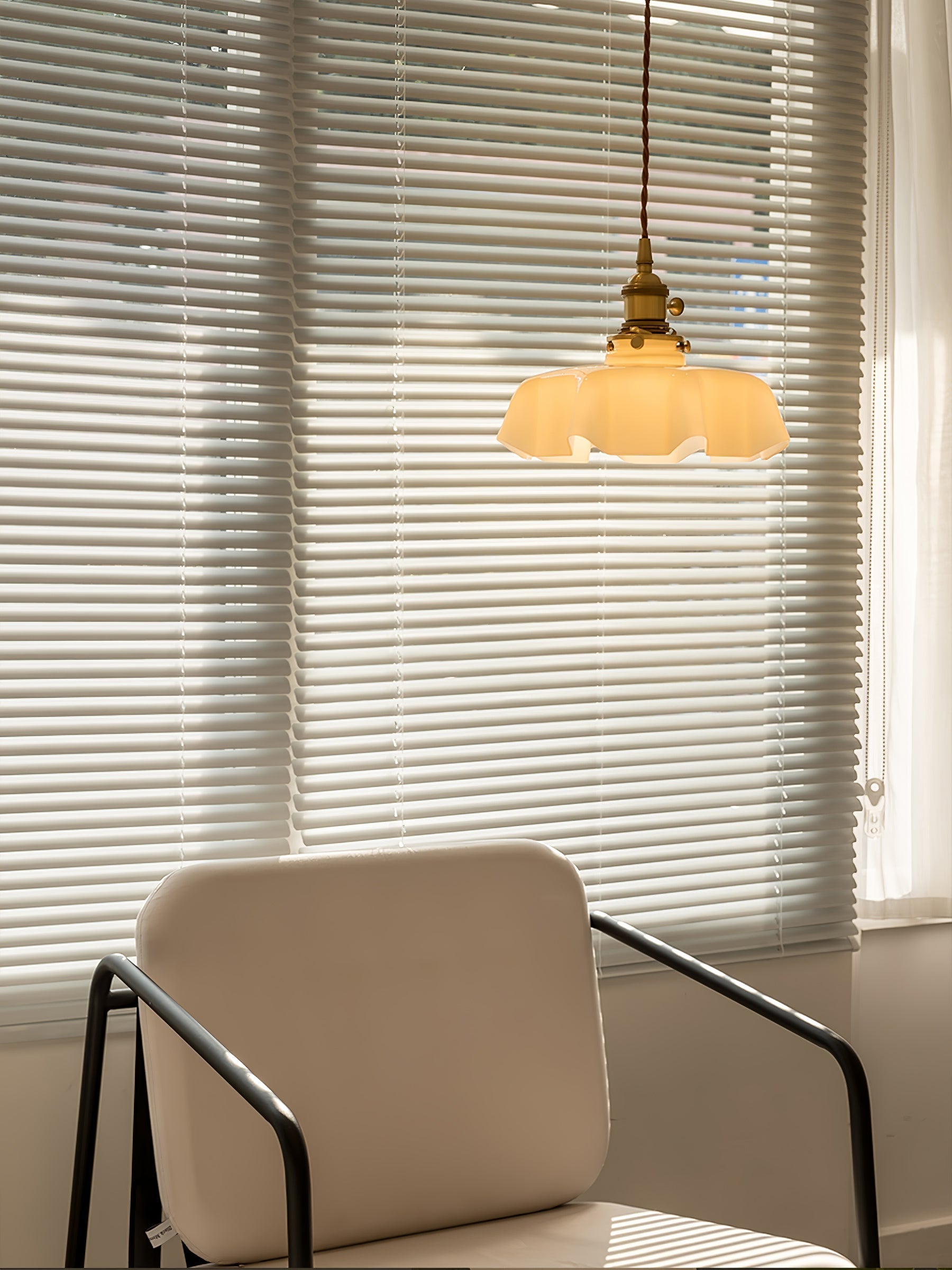 French Ruffled Glass Brass Pendant Light 1-Light