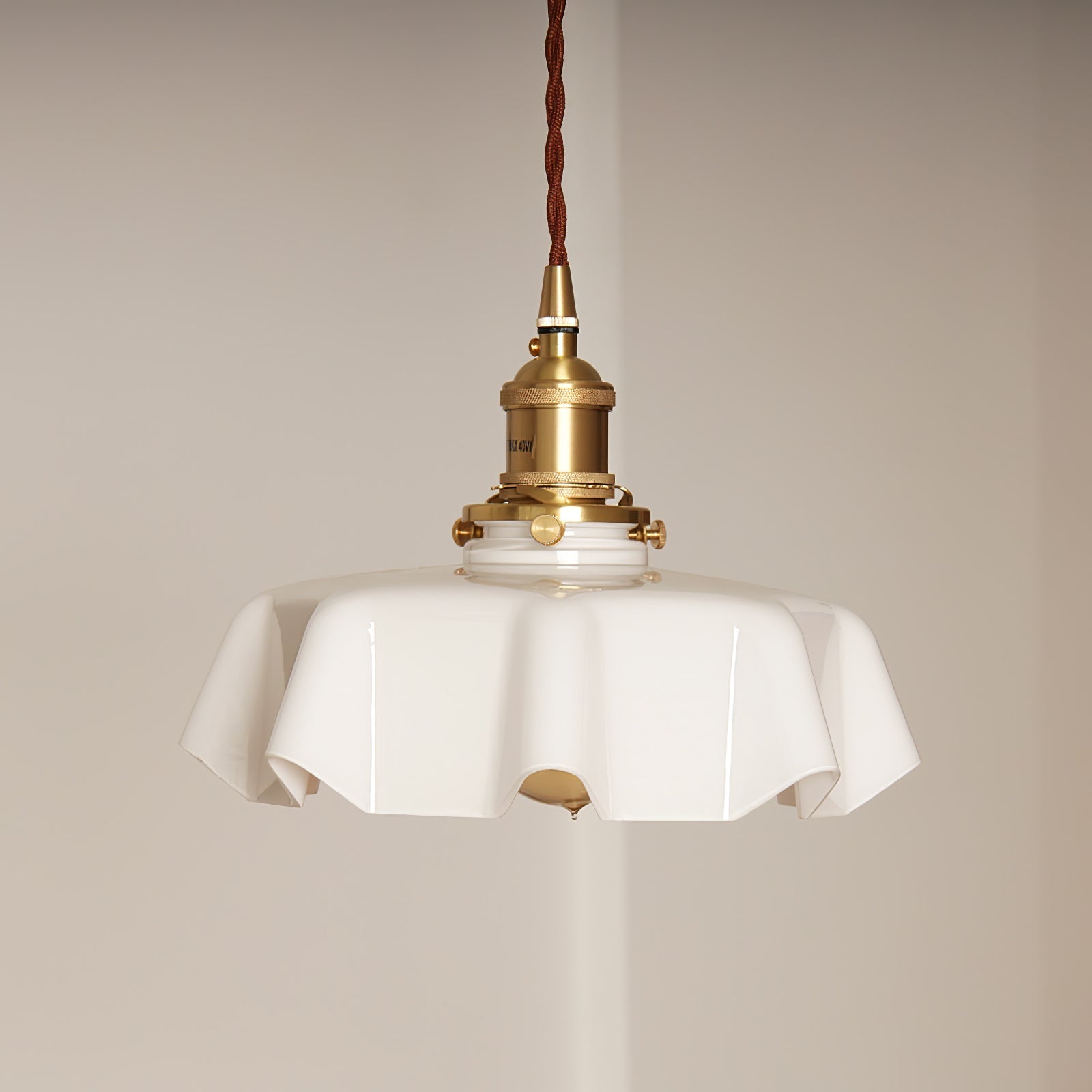 French Ruffled Glass Brass Pendant Light 1-Light