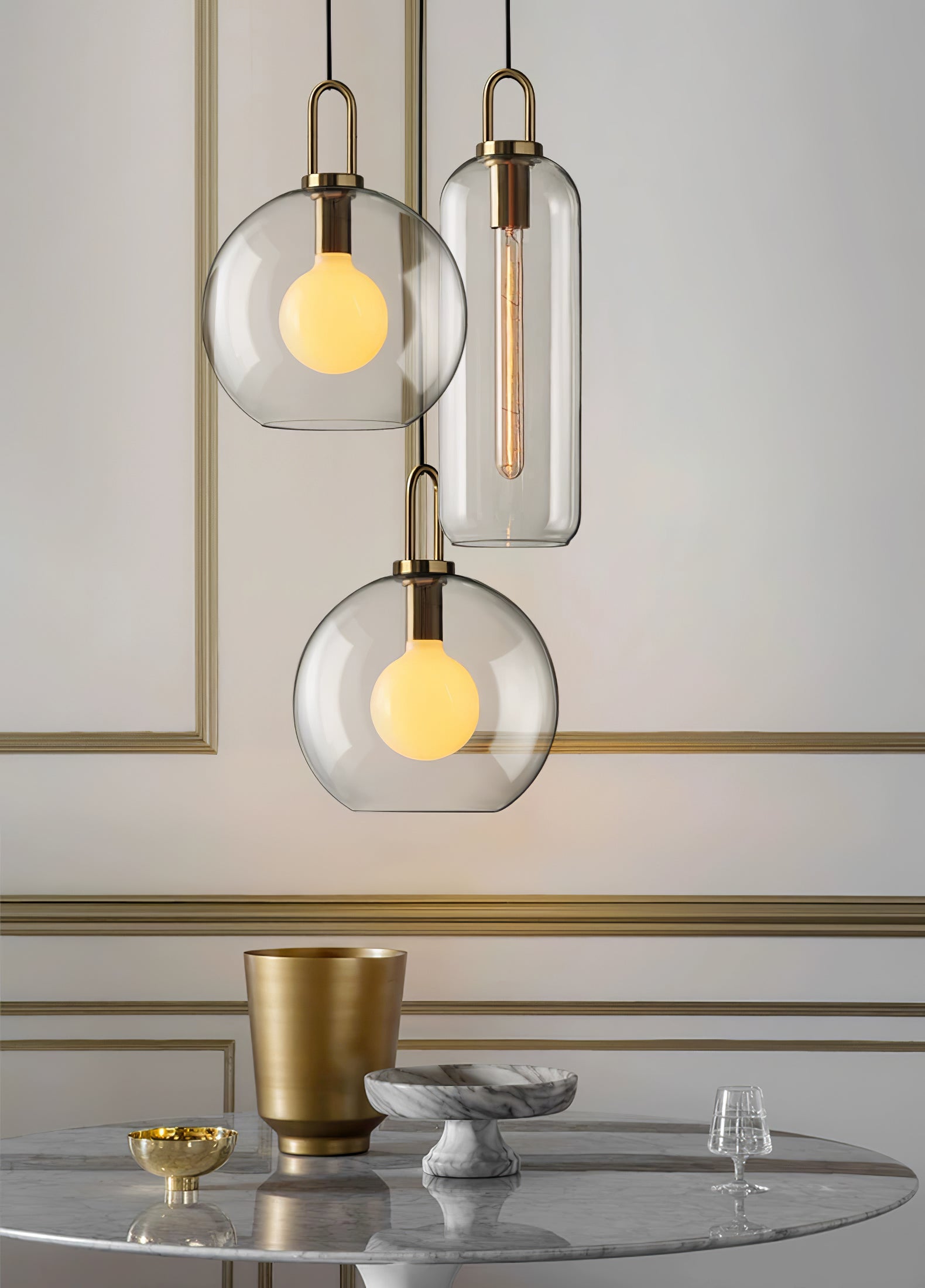 Modern Cylinder Glass Brass Pendant Light 1-Light