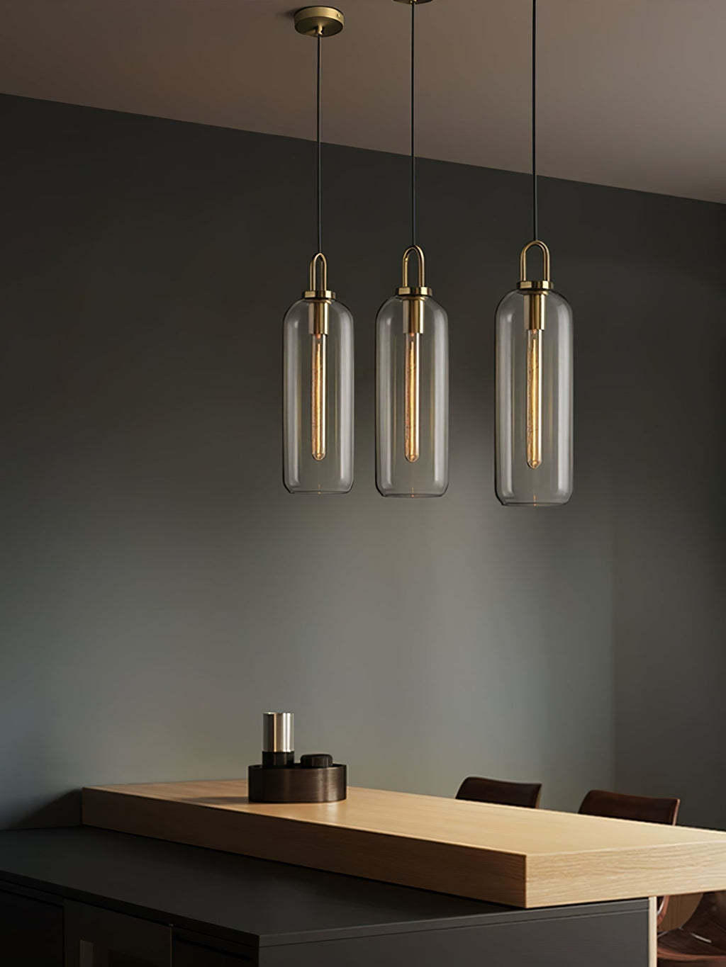 Modern Cylinder Glass Brass Pendant Light 1-Light