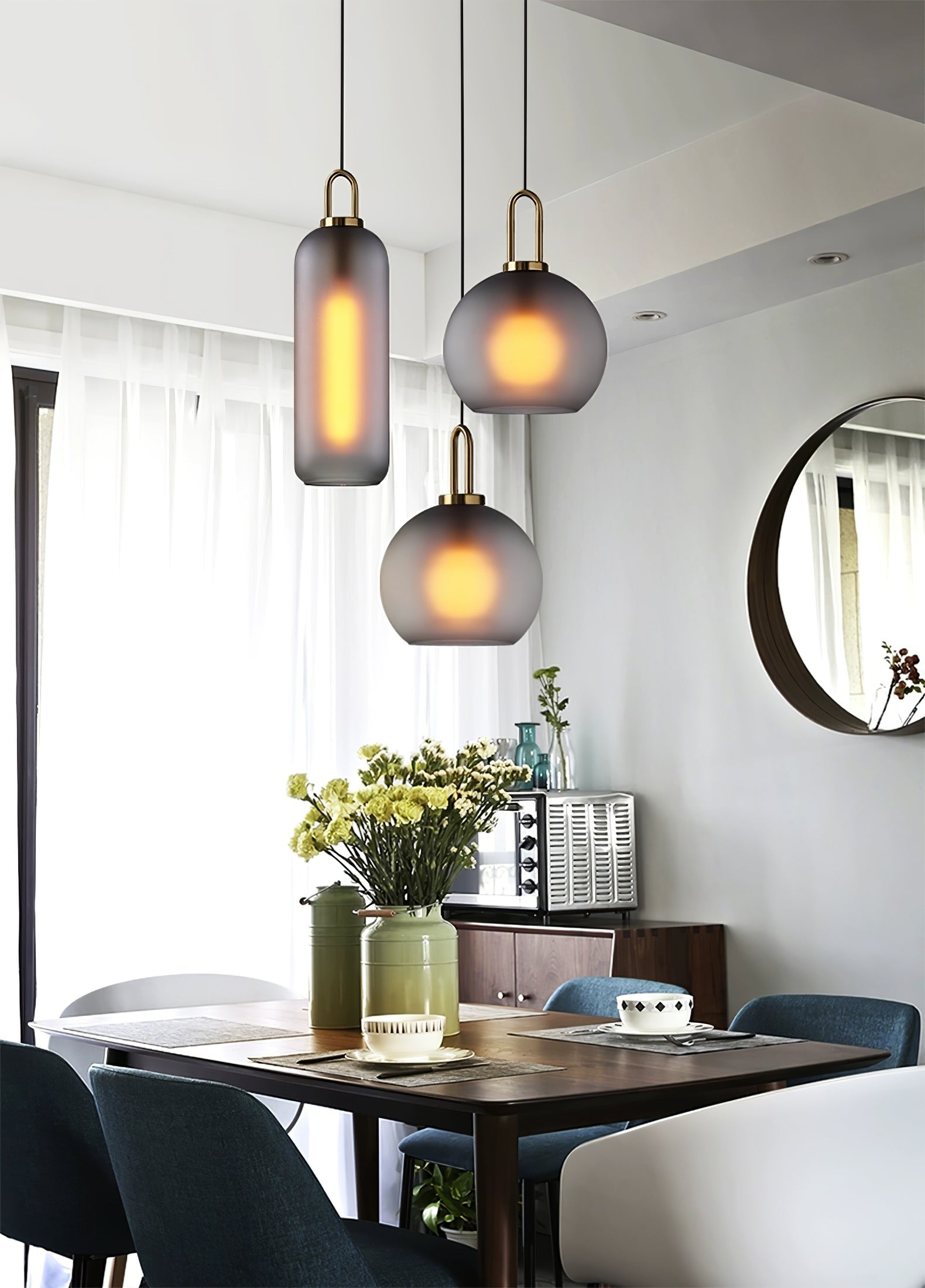 Modern Cylinder Glass Brass Pendant Light 1-Light