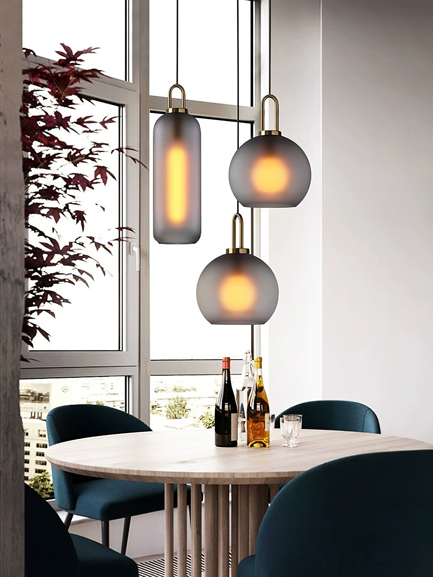 Modern Cylinder Glass Brass Pendant Light 1-Light