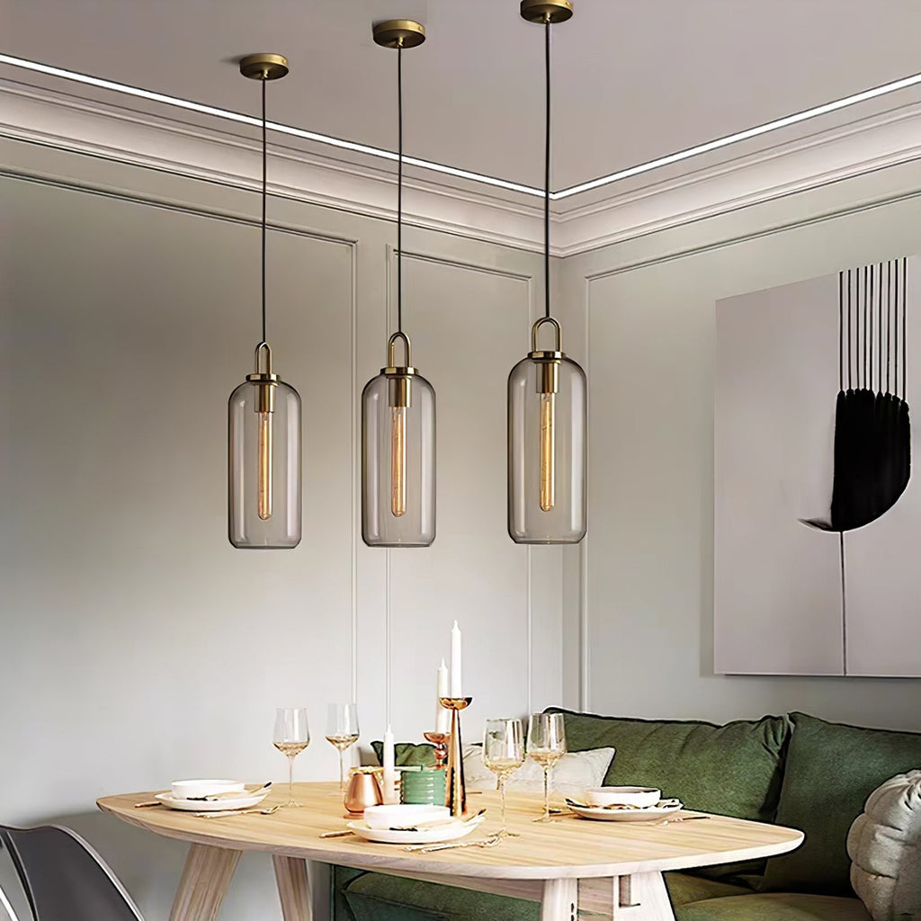 Modern Cylinder Glass Brass Pendant Light 1-Light