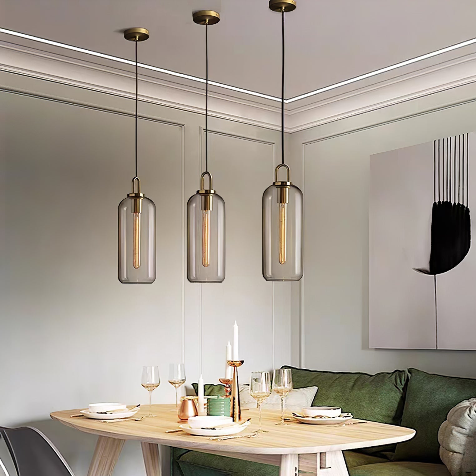 Modern Cylinder Glass Brass Pendant Light 1-Light