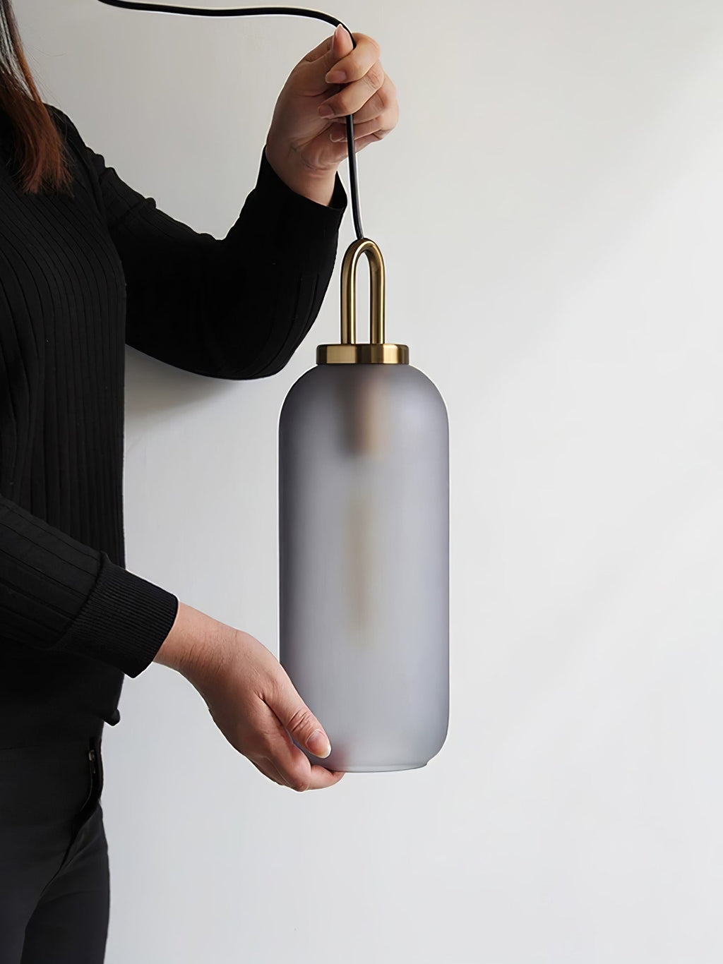 Modern Cylinder Glass Brass Pendant Light 1-Light