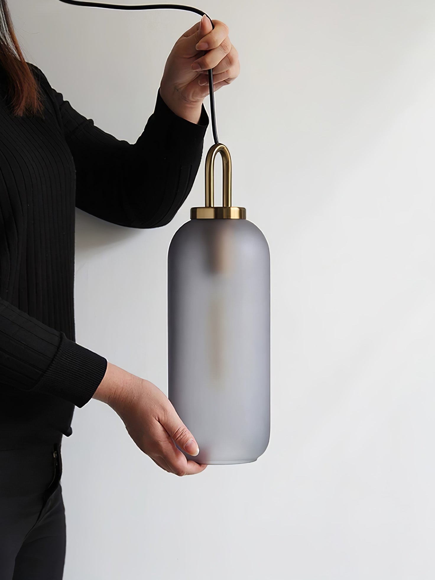 Modern Cylinder Glass Brass Pendant Light 1-Light