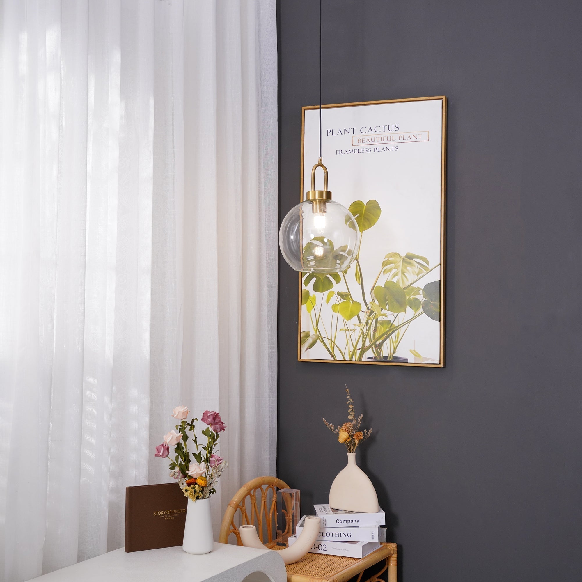 Modern Cylinder Glass Brass Pendant Light 1-Light