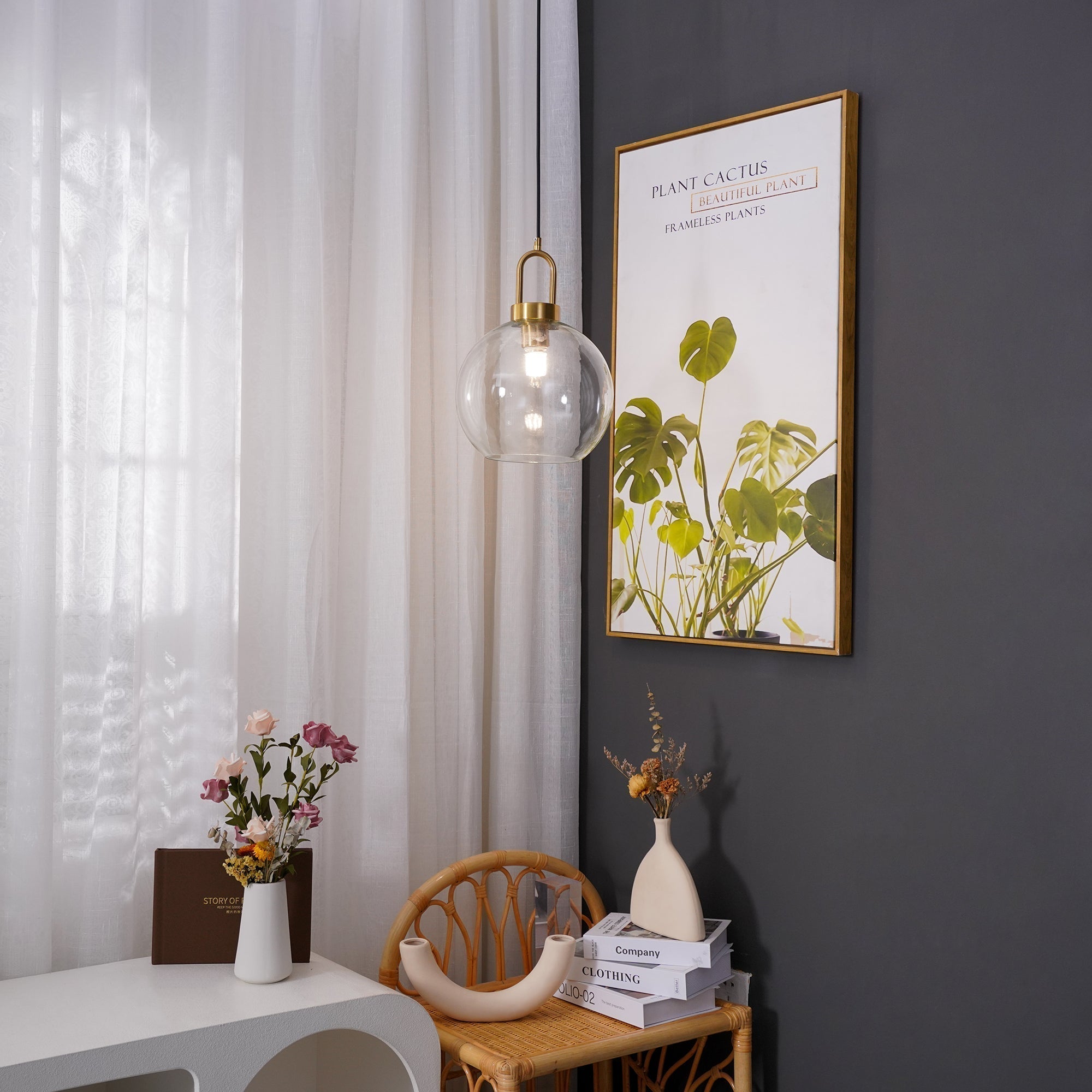 Modern Cylinder Glass Brass Pendant Light 1-Light