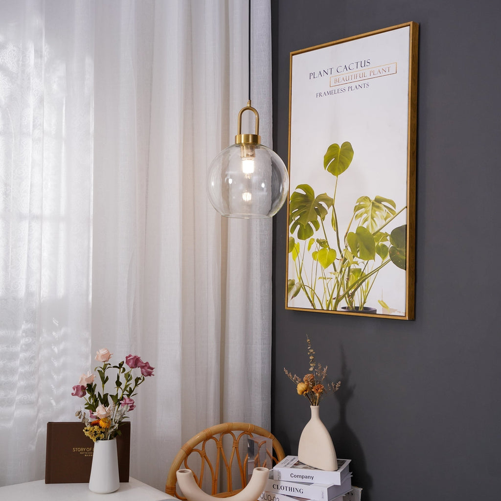 Modern Cylinder Glass Brass Pendant Light 1-Light