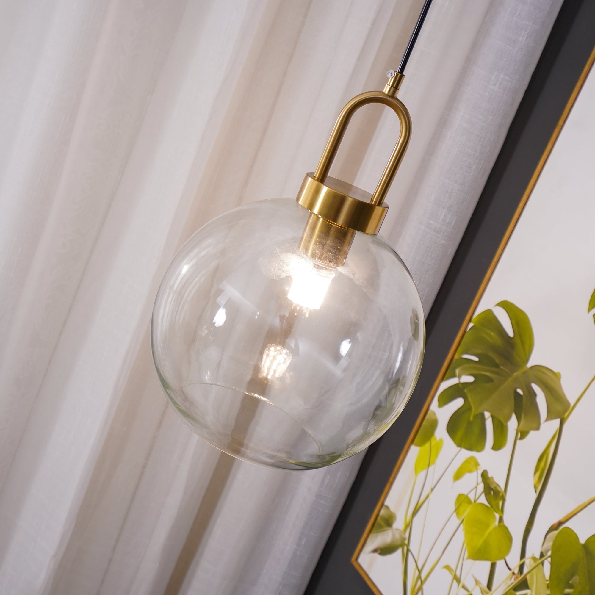 Modern Cylinder Glass Brass Pendant Light 1-Light