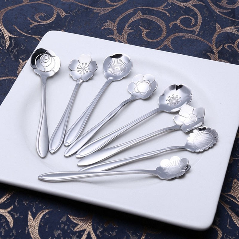 Guili | 8-piece stainless steel teaspoon set with flower design