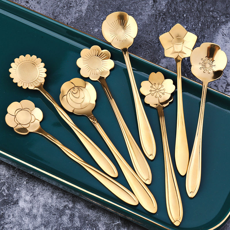 Guili | 8-piece stainless steel teaspoon set with flower design