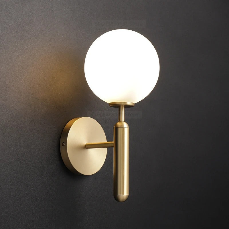 Nordic Brass Glass Globe Wall Sconce LED 1-Light