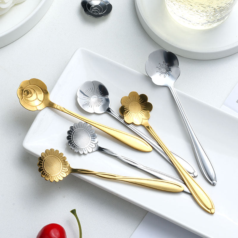 Guili | 8-piece stainless steel teaspoon set with flower design