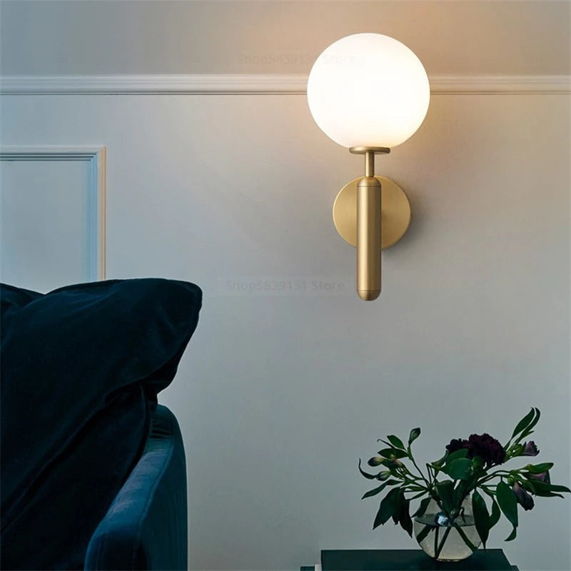 Nordic Brass Glass Globe Wall Sconce LED 1-Light