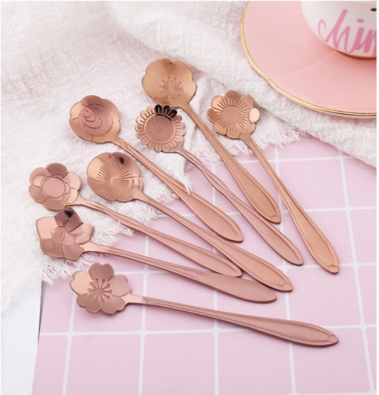 Guili | 8-piece stainless steel teaspoon set with flower design