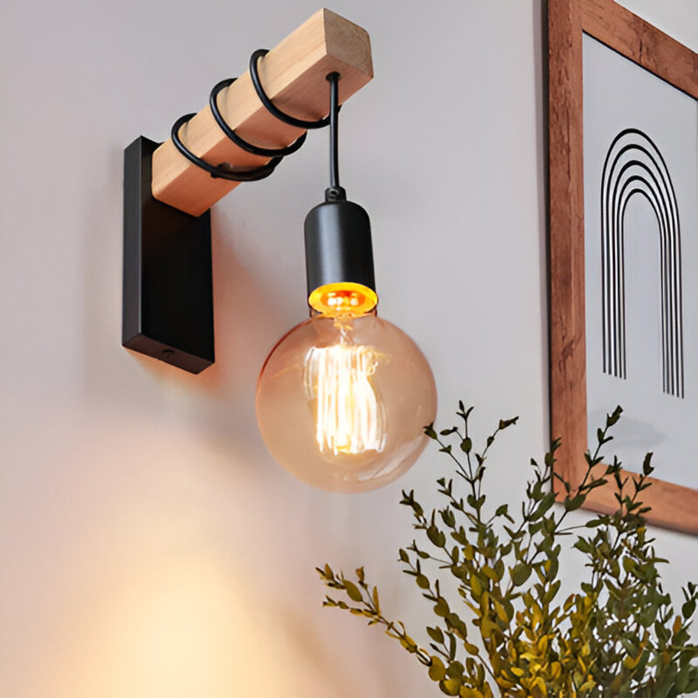 Rustic Wood Pendant LED Wall Sconce 1-Light