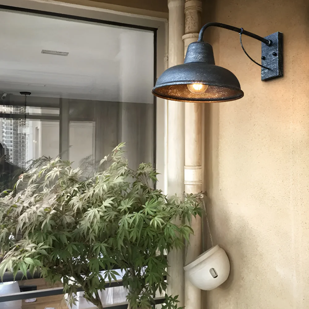 Industrial Outdoor Wall Lamp - Vintage Black Iron Exterior Lighting for Patios and Gardens