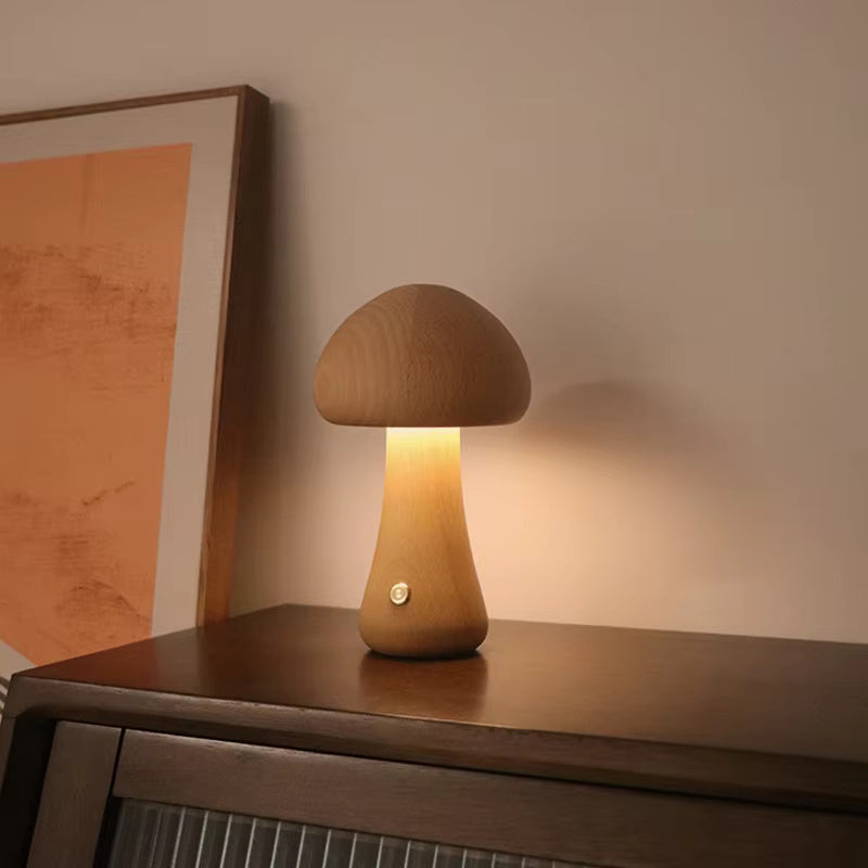 Modern Wood Mushroom LED Table Lamp 1-Light