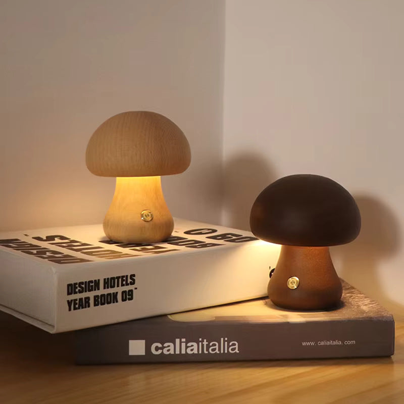 Modern Wood Mushroom LED Table Lamp 1-Light