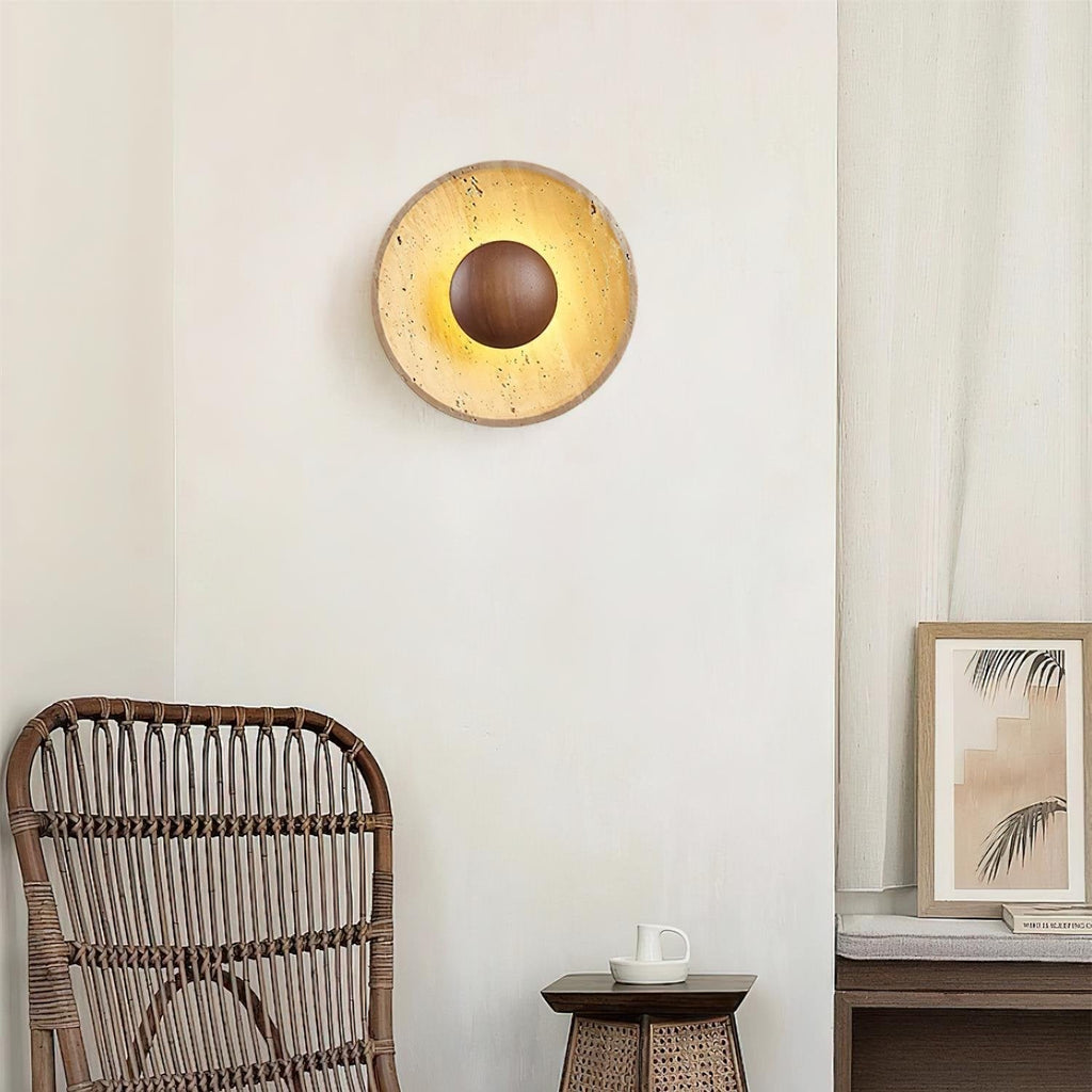 Modern Wabi Sabi Travertine Stone Round Wall Sconce LED 1-Light