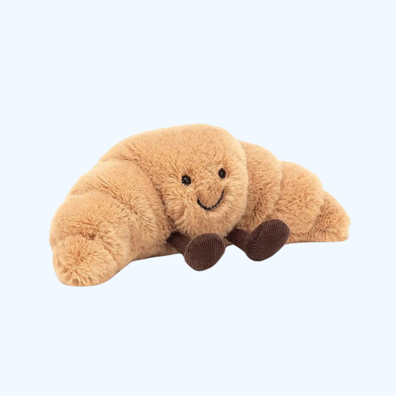 Croissant Plush Hug Pillow 13 inches Soft Light Brown with Smiling Face