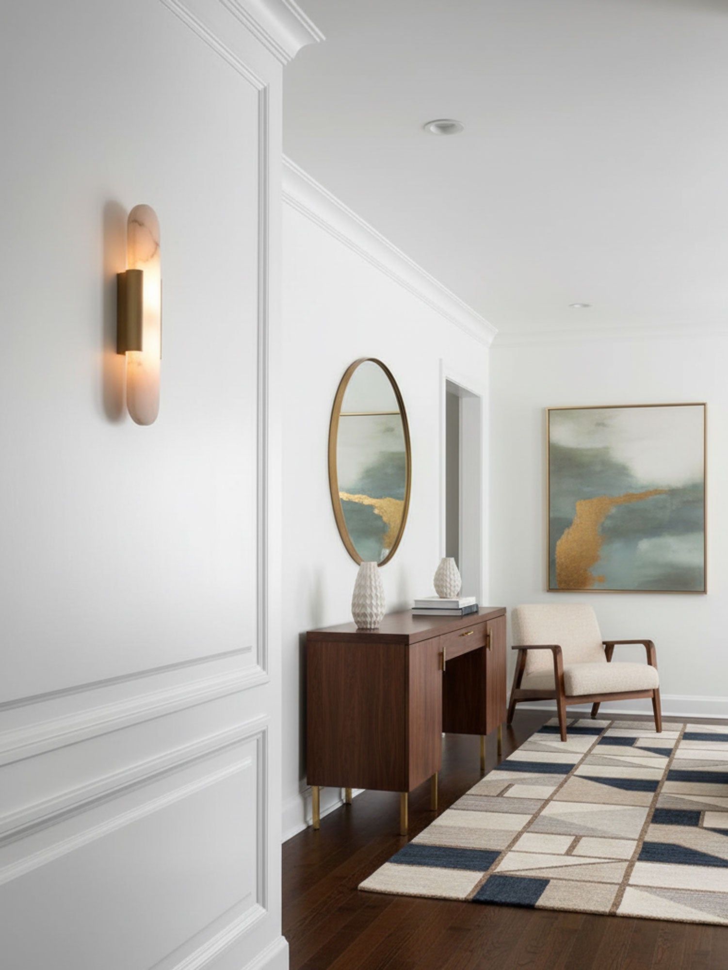 Modern Alabaster Elongated Marble LED Wall Sconce 2-Light