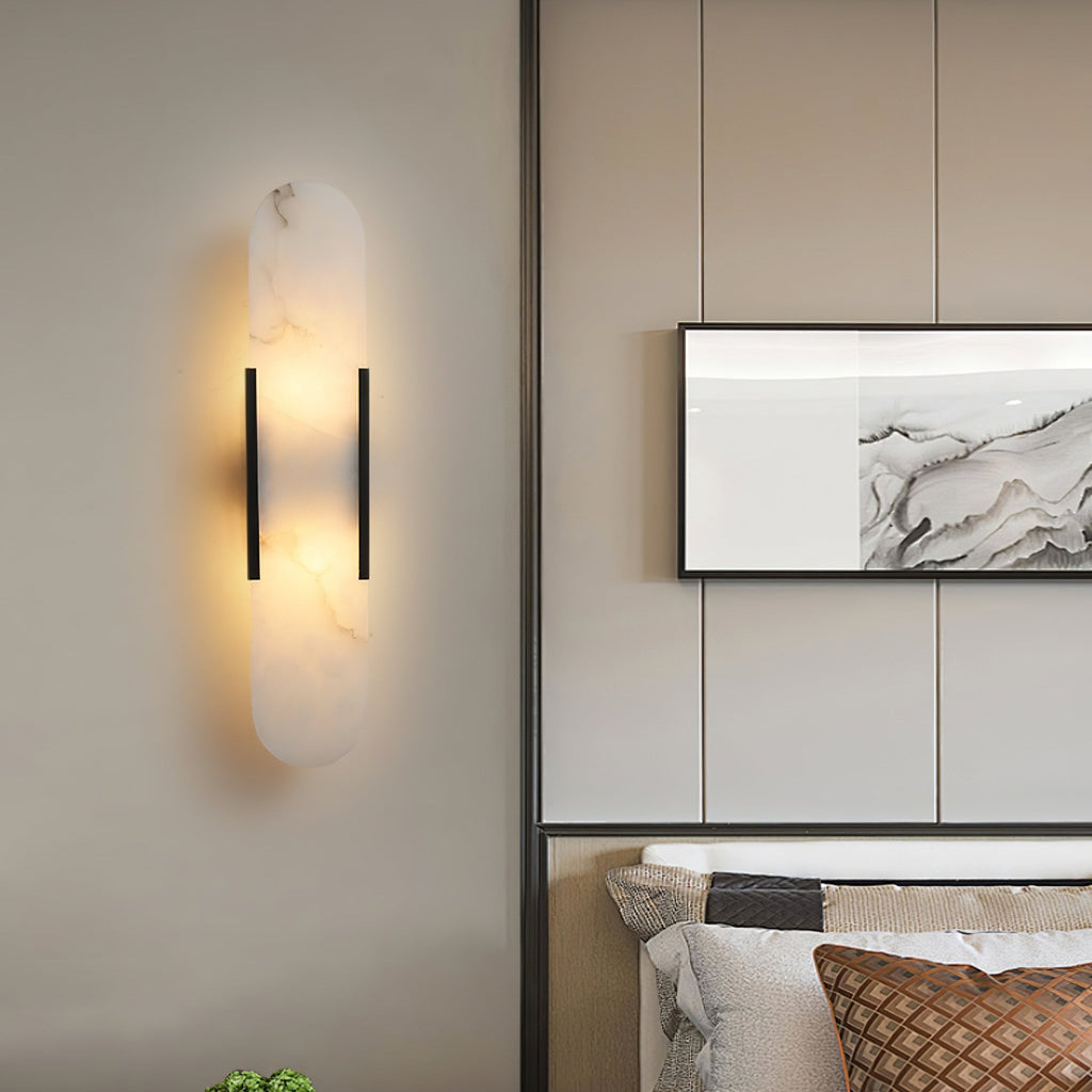 Modern Alabaster Elongated Marble LED Wall Sconce 2-Light
