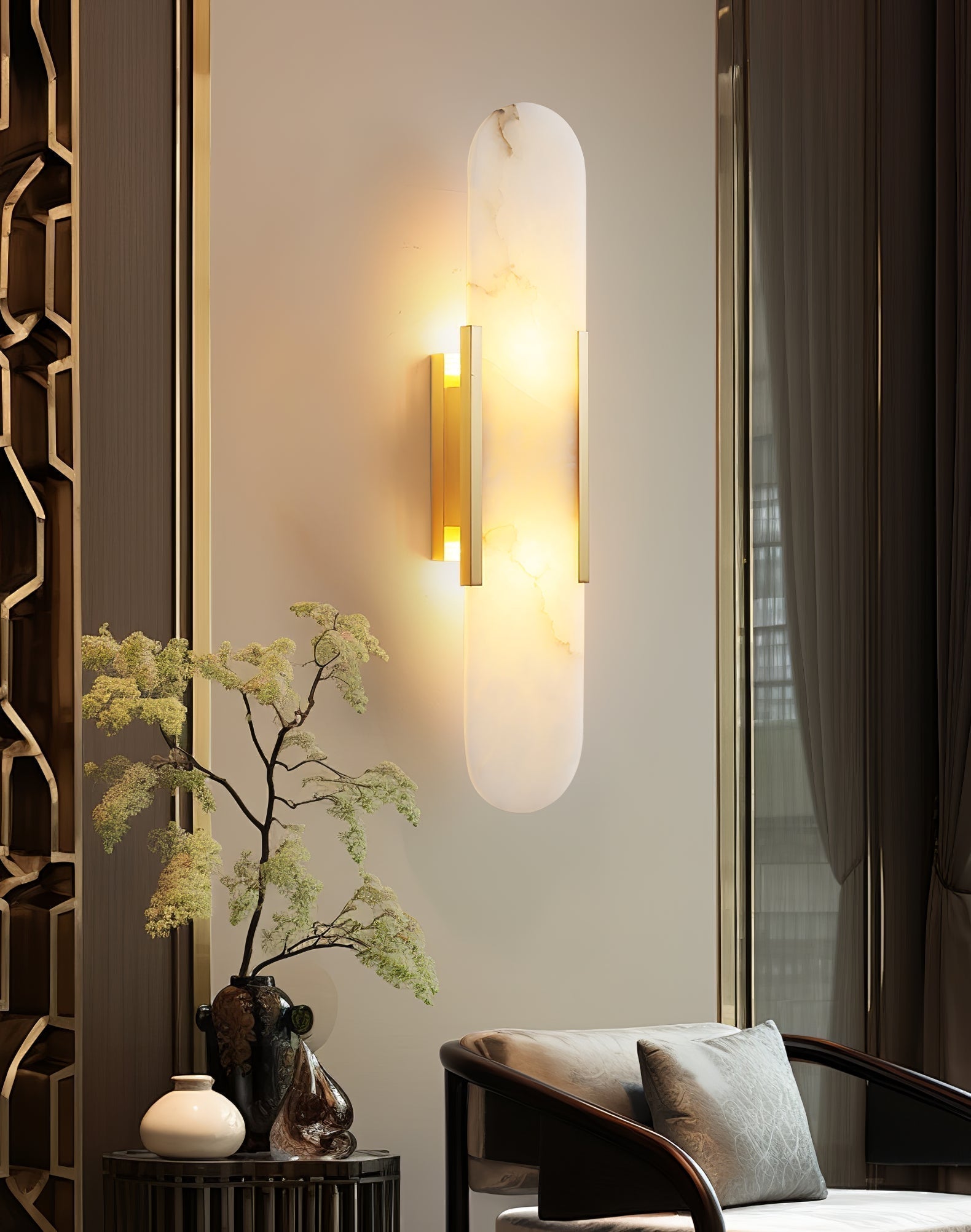 Modern Alabaster Elongated Marble LED Wall Sconce 2-Light