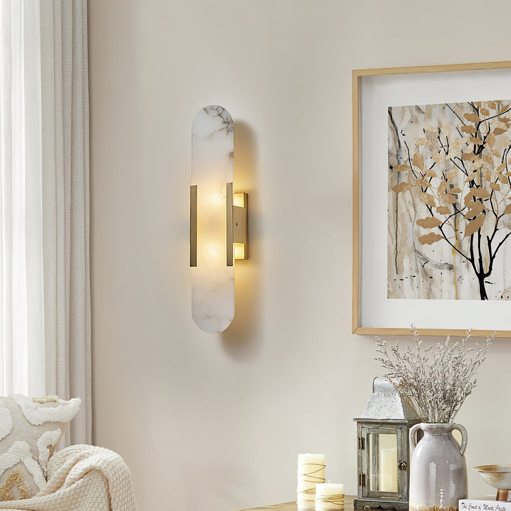 Modern Alabaster Elongated Marble LED Wall Sconce 2-Light